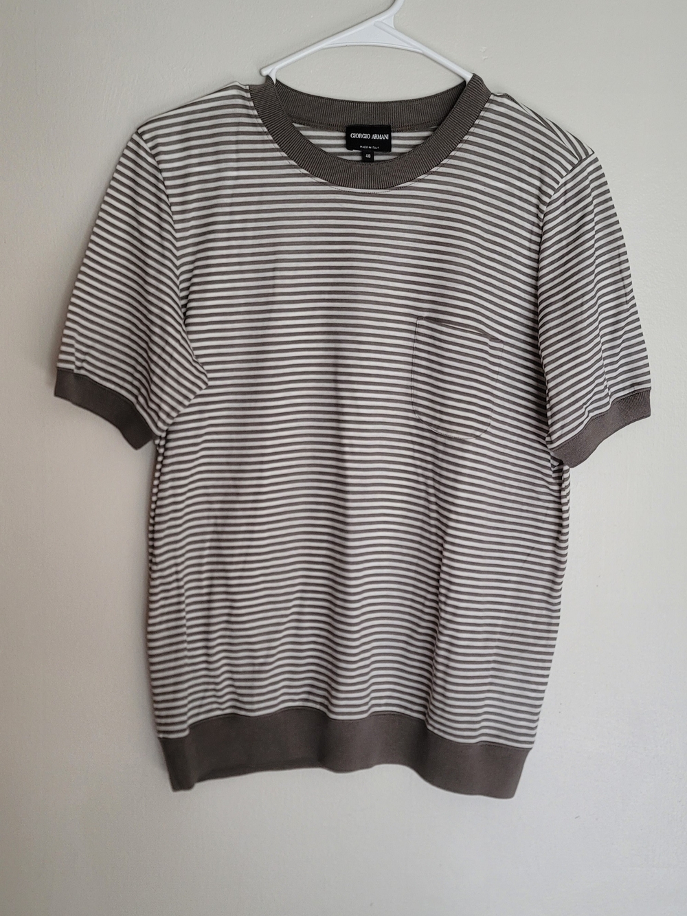 Giorgio Armani Short Sleeve Striped Tee in Taupe and White